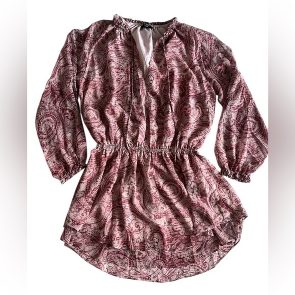 Vici Paisley Long Sleeve Drawstring Waist dress - Pink